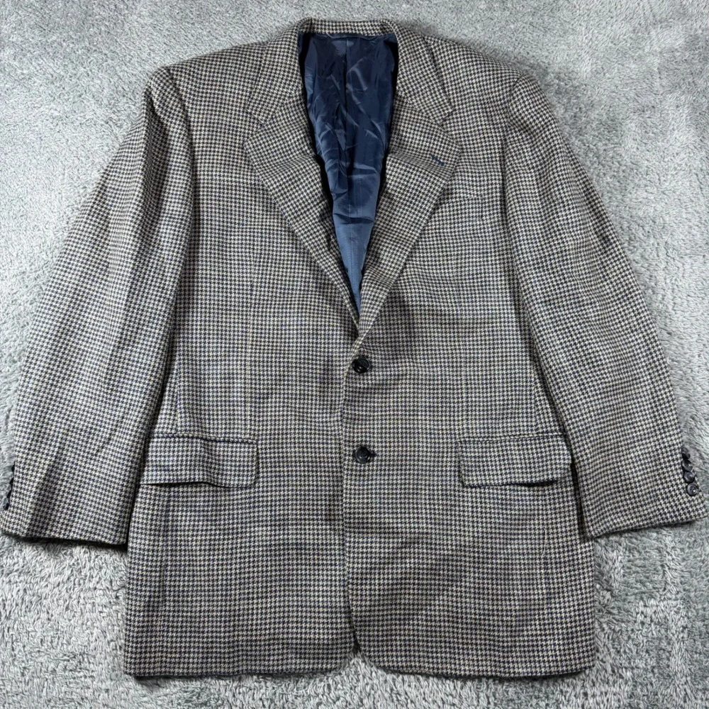 Hickey-Freeman Jacket Mens 41R Silk Linen Wool Houndstooth Sport Coat Blazer